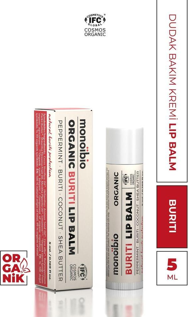 Monoibio Buriti Organik Onarıcı Dudak Bakım Kremi - Kuru Ve Çatlak Dudaklar İçin Nemlendirici Lip Balm 5 Ml - Image 1