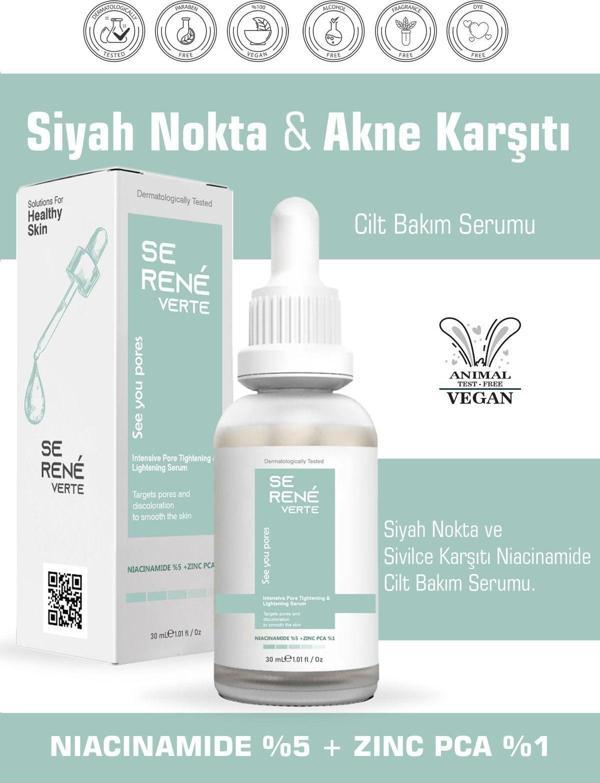 Se Rene Verte Siyah Nokta Ve Sivilce Karşıtı Niacinamide Cilt Bakım Serumu 30 Ml (Niacinamide %5 + Zinc Pca %1) - Image 1