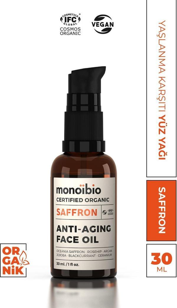 Monoibio Saffron Yaşlanma Karşıtı Organik Yüz Bakım Yağı - Anti Aging Kolajen Yapısı Güçlendirici Serum 30 Ml - Image 1