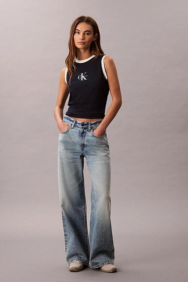 Calvin Klein Jeans Kadın CK Logolu Kolsuz Mavi T-shirt LV047C852G-CEF - Image 1