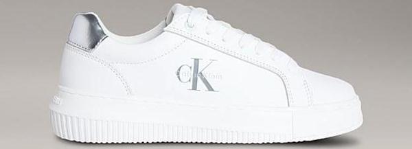 Calvin Klein Jeans Kadın Gümüş Rengi Deri Kalın Tabanlı Beyaz Sneaker YW0YW01876-02R - Image 1