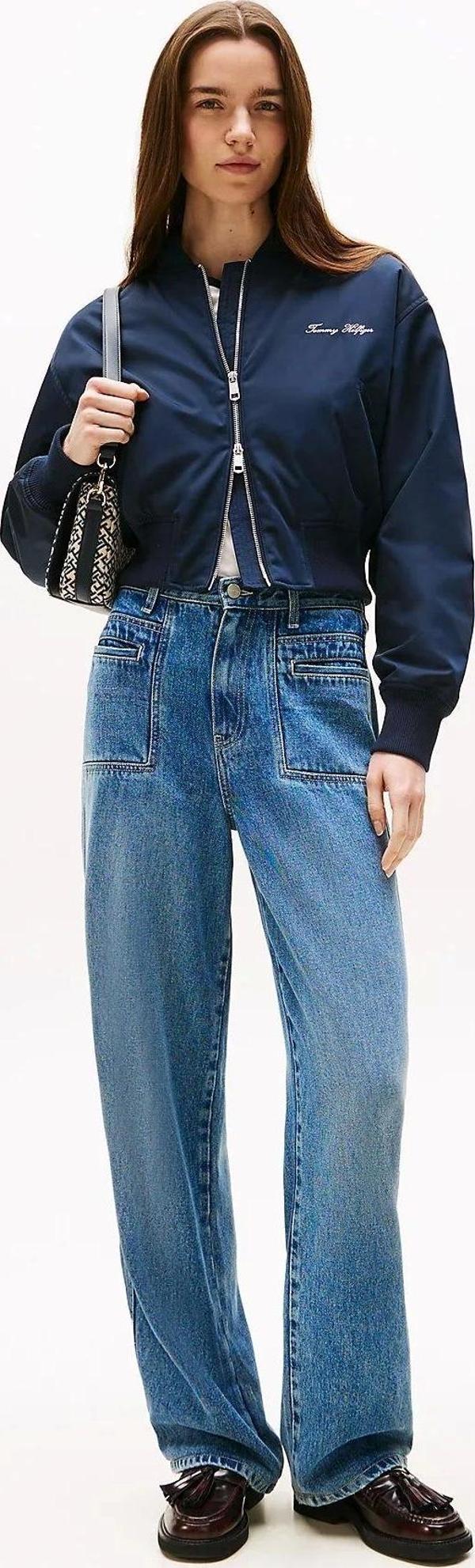 Tommy Hilfiger Kadın Naylon Normal Kesim Kısa Mavi Bomber  Ceket WW0WW45634C1G - Image 1