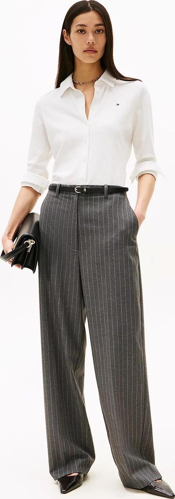 Tommy Hilfiger Kadın 1985 Dar Kesim Pike Uzun Kollu Beyaz Gömlek WW0WW43528YBL - Image 1