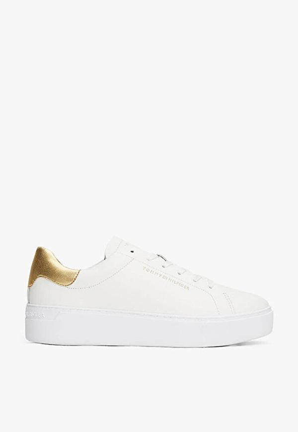 Tommy Hilfiger Kadın Klasik Platformlu Kort Tarzı Gold Sneaker FW0FW087560HT - Image 1