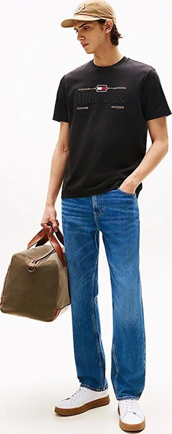 Tommy Hilfiger Erkek İkonik Hilfiger Siyah T-shirt MW0MW39585BDS - Image 1