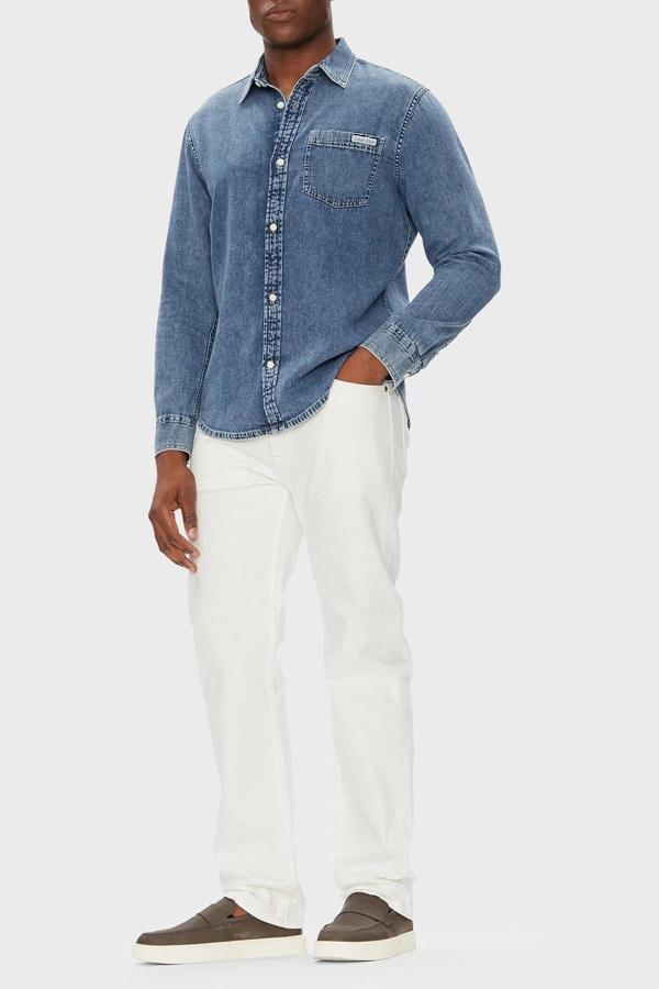 Calvin Klein Jeans Erkek Günlük Klasik Mavi Gömlek LV040EM774-WHZ - Image 1