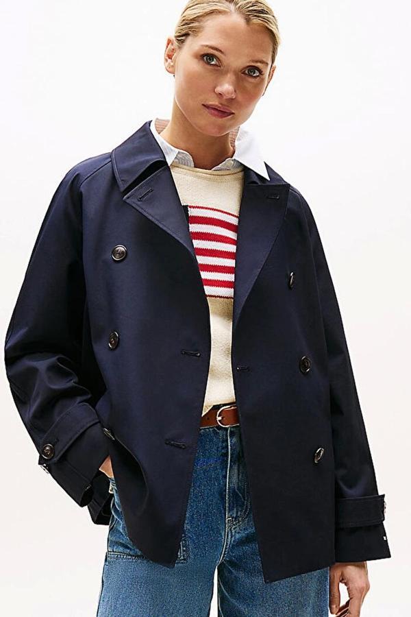 Tommy Hilfiger Kadın Pamuklu Normal Kesim Kısa Mavi Mont WW0WW45618DW5 - Image 1