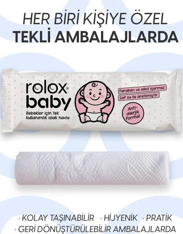 Rolox Baby - 100 Paket – Bebekler İçin Tek Kullanımlık Islak Havlu - Image 1