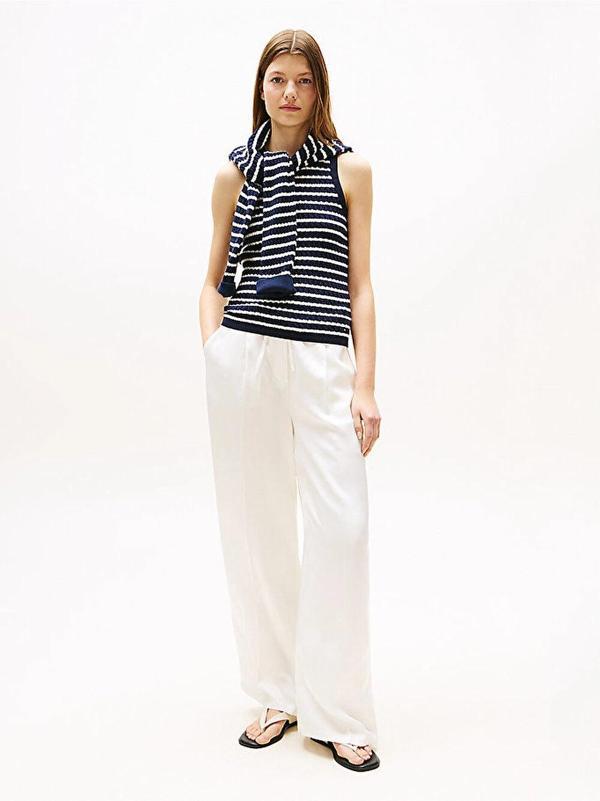 Tommy Hilfiger Kadın Pamuklu İnce Örgü Kolsuz Dar Kesim Mavi Kazak WW0WW457060BB - Image 1