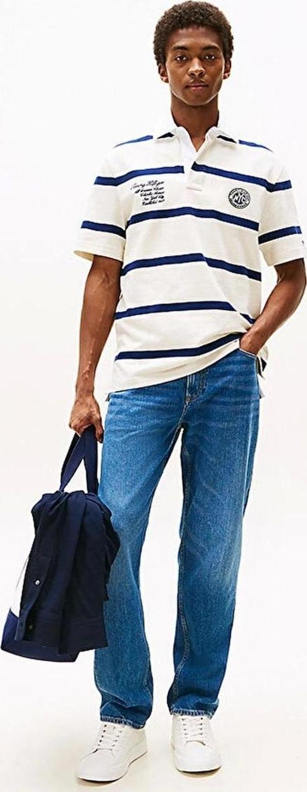 Tommy Hilfiger Erkek Kısa Kollu Klasik Kesim Rugby Mavi T-shirt MW0MW395650A4 - Image 1