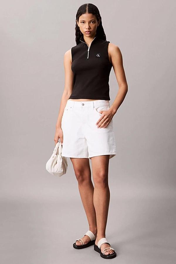 Calvin Klein Jeans Kadın Etiketli Kolsuz Yarım Fermuarlı Siyah Bluz LV047C909G-UB1 - Image 1
