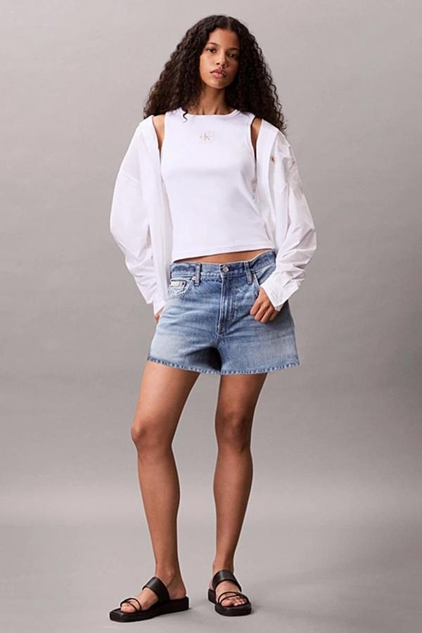 Calvin Klein Jeans Kadın Etiketli Pamuklu Fitilli Beyaz Bluz LV047C201G-YAA - Image 1