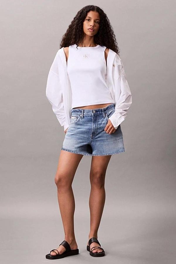 Calvin Klein Jeans Kadın Etiketli Pamuklu Fitilli Beyaz Bluz LV047C201G-YAA - Image 1
