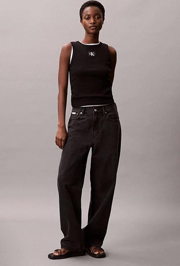 Calvin Klein Jeans Kadın Etiketli Pamuklu Fitilli Siyah Bluz LV047C201G-UB1 - Image 1