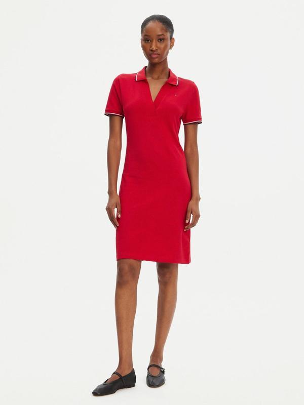 Tommy Hilfiger Kadın 1985 İkonik Şerit Detaylı Dar Kesim Polo Kırmızı Elbise WW0WW45740XLD - Image 1