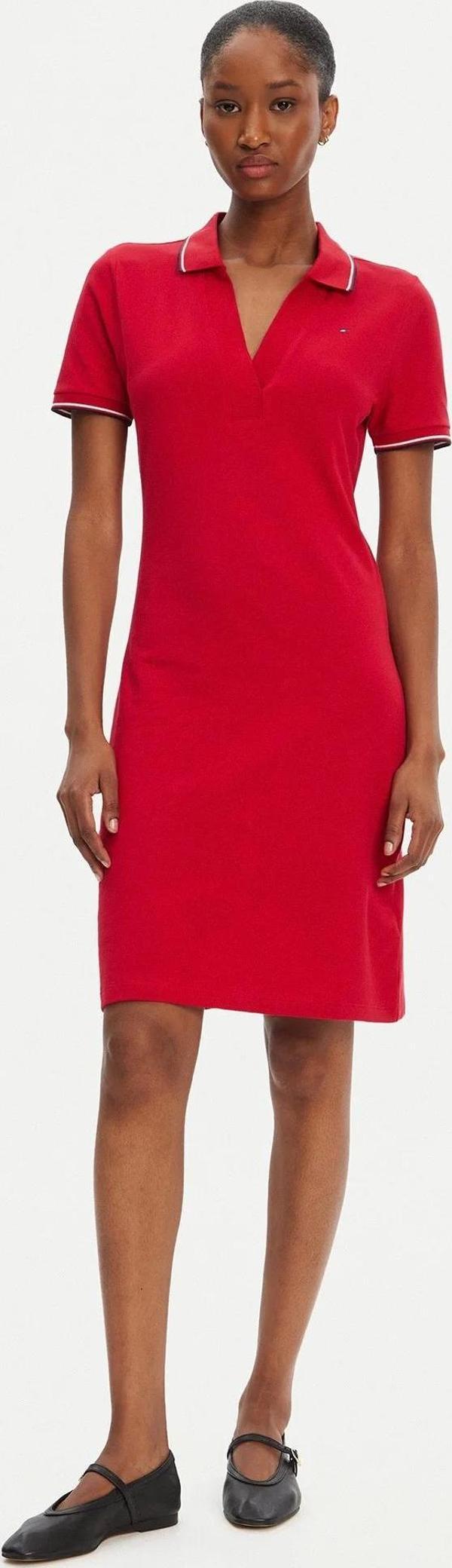 Tommy Hilfiger Kadın 1985 İkonik Şerit Detaylı Dar Kesim Polo Kırmızı Elbise WW0WW45740XLD - Image 1