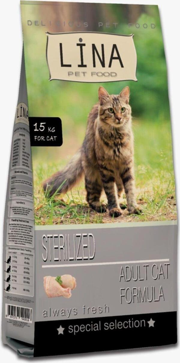 Lina Adult Cat Sterılızed Kısırlaştırılmış Tavuklu Kedi Maması 15 Kg - Image 1