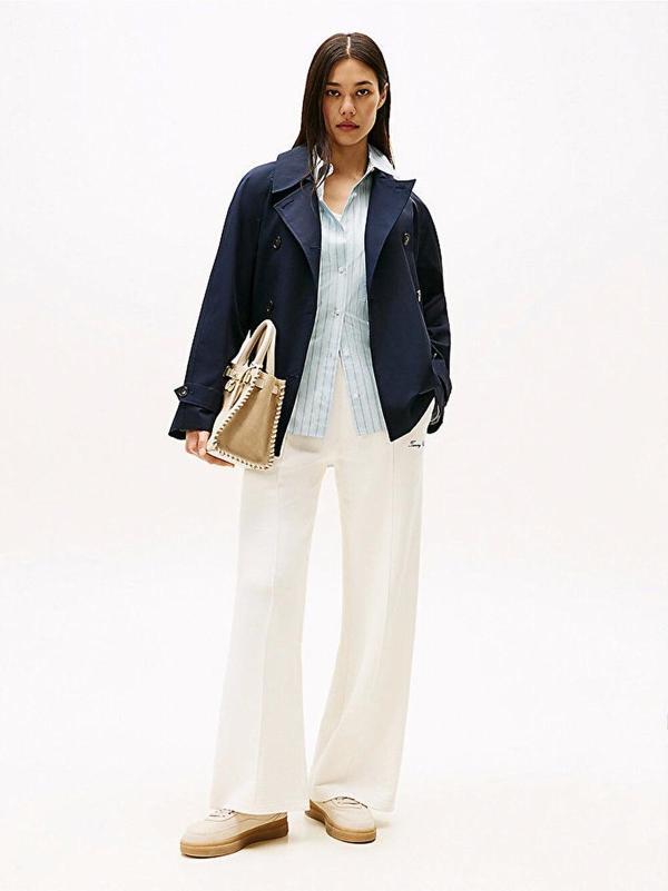 Tommy Hilfiger Kadın Yazı Baskılı Düz Paça Pike Beyaz Eşofman Altı WW0WW45744YA8 - Image 1