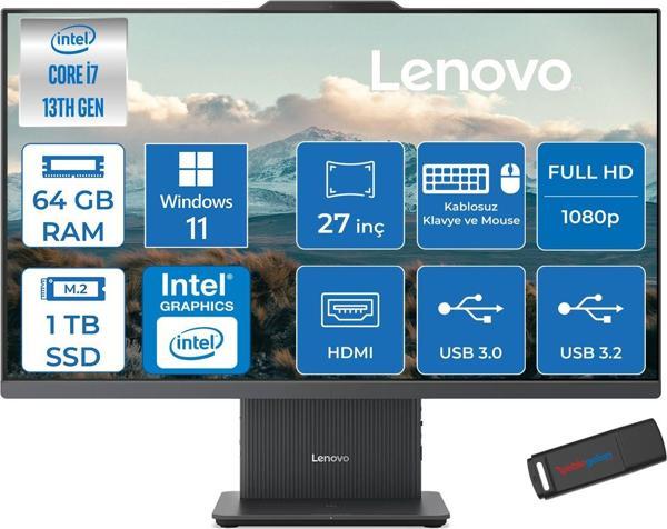Lenovo Ideacentre Aıo 27IRH9 Intel Core I7-13620H 64GB Ddr5 1tb SSD 27'' Fhd 300NITS IPS Windows 11 Home All İn One Bilgisayar LF0HM00EUTRH28+ZETTAUSBBELLEK - Image 1