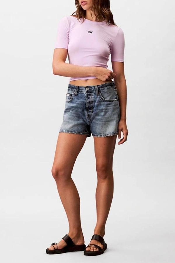 Calvin Klein Jeans Kadın Modal Fitilli Mor T-shirt LV044C901G-XEF - Image 1