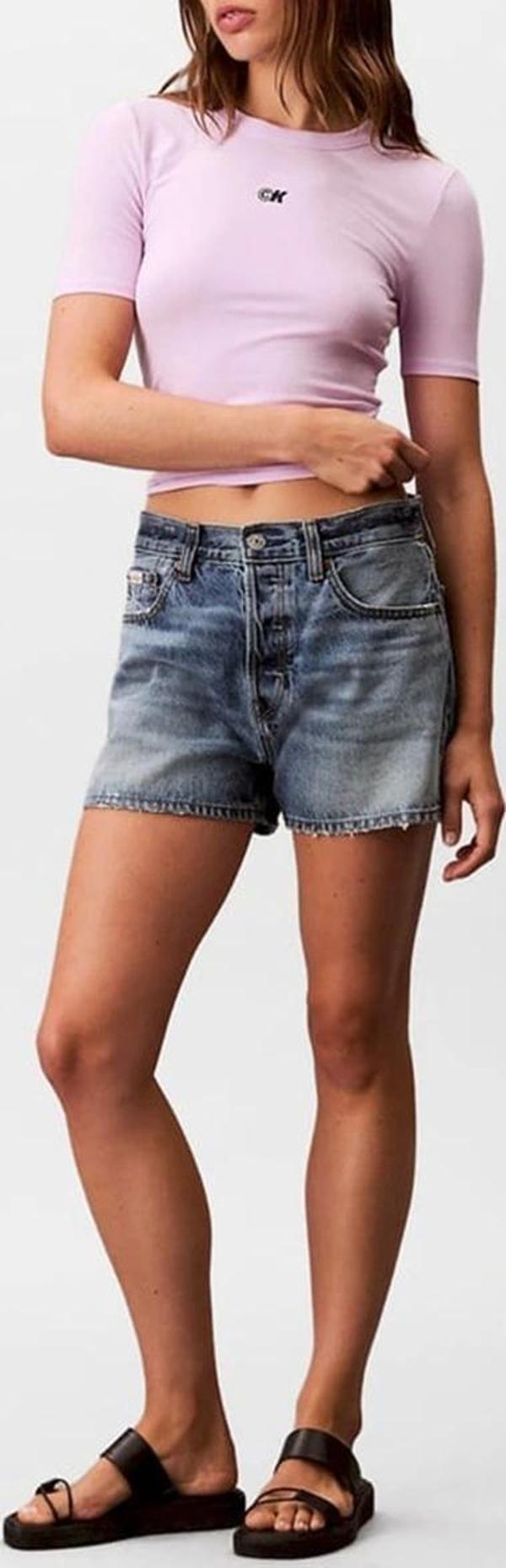 Calvin Klein Jeans Kadın Modal Fitilli Mor T-shirt LV044C901G-XEF - Image 1