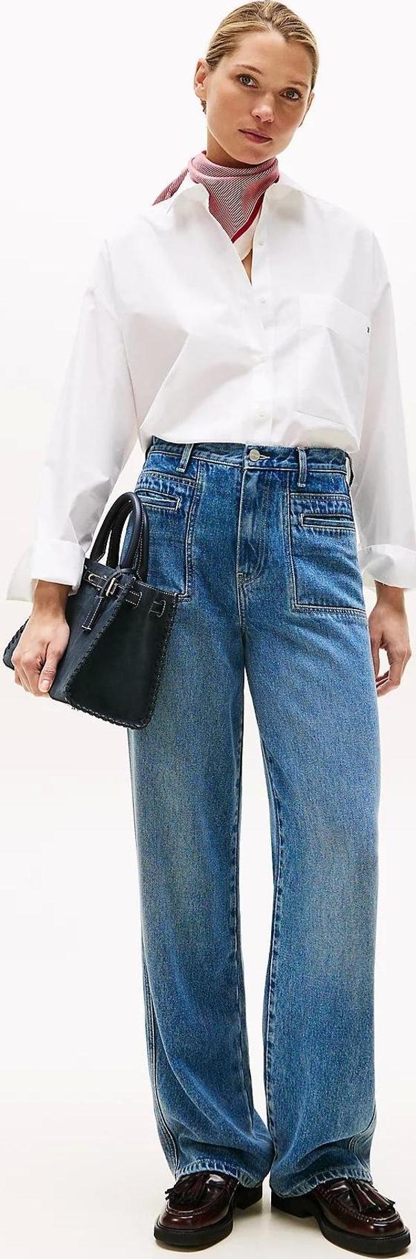 Tommy Hilfiger Kadın Klasik Poplin Rahat Kesim Beyaz Gömlek WW0WW45892YCF - Image 1