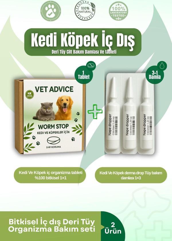 Vet Advice Kedi Köpek Iç Dış Tüy Ve Deri Bakım Damla Tablet 2'Li Avantajlı Paket %100 Bitkisel Içerik (Parazit) - Image 1