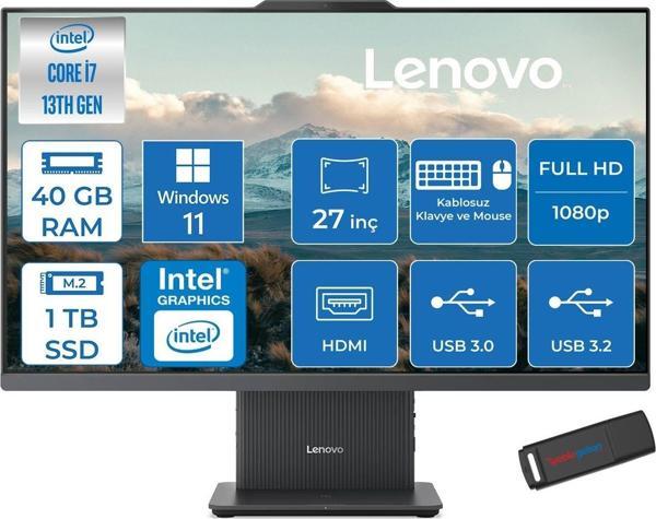 Lenovo Ideacentre Aıo 27IRH9 Intel Core I7-13620H 40GB Ddr5 1tb SSD 27'' Fhd 300NITS IPS Windows 11 Home All İn One Bilgisayar LF0HM00EUTRH18+ZETTAUSBBELLEK - Image 1