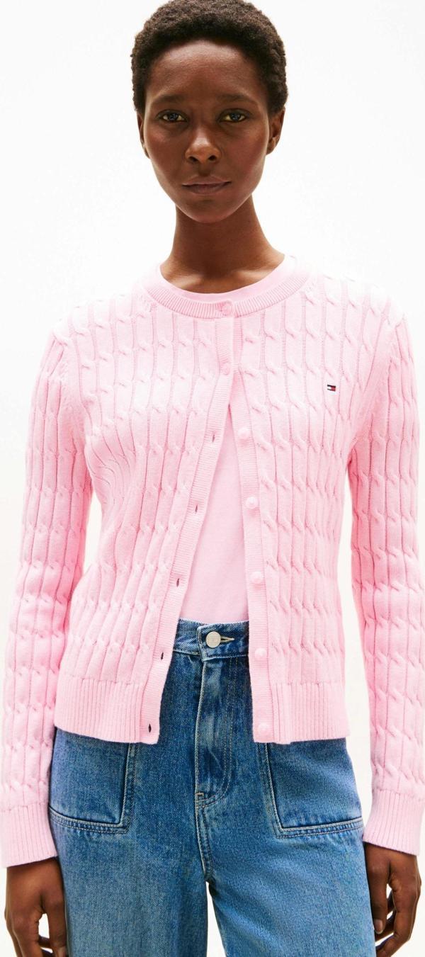 Tommy Hilfiger Kadın Pamuklu Orta Kalınlıkta Örgü Bisiklet Yaka Pembe Kazak WW0WW46514TOL - Image 1