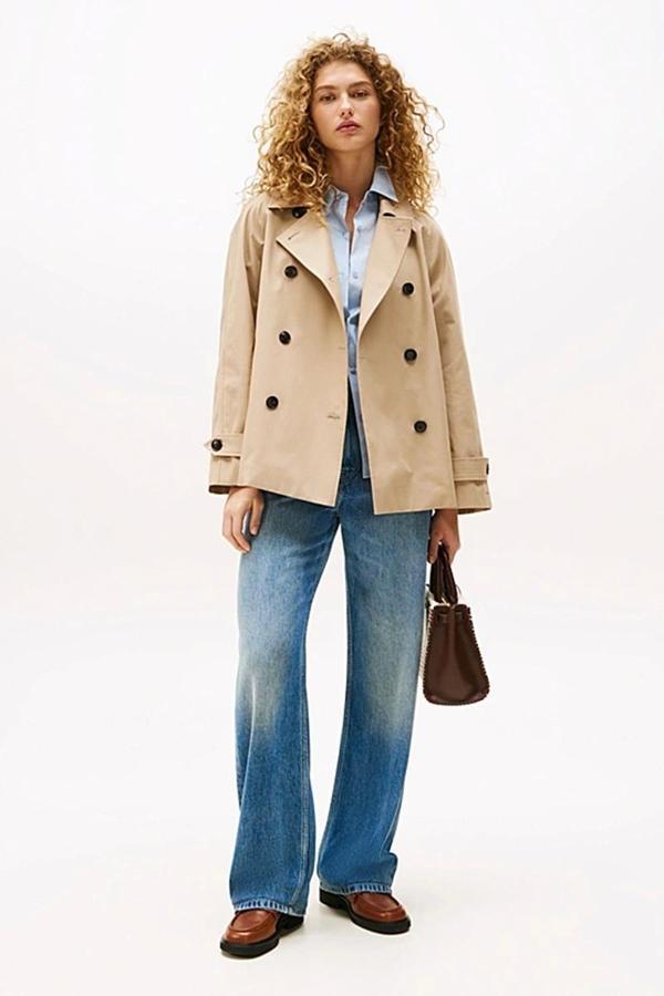 Tommy Hilfiger Kadın Pamuklu Normal Kesim Kısa Bej Mont WW0WW45618AEG - Image 1