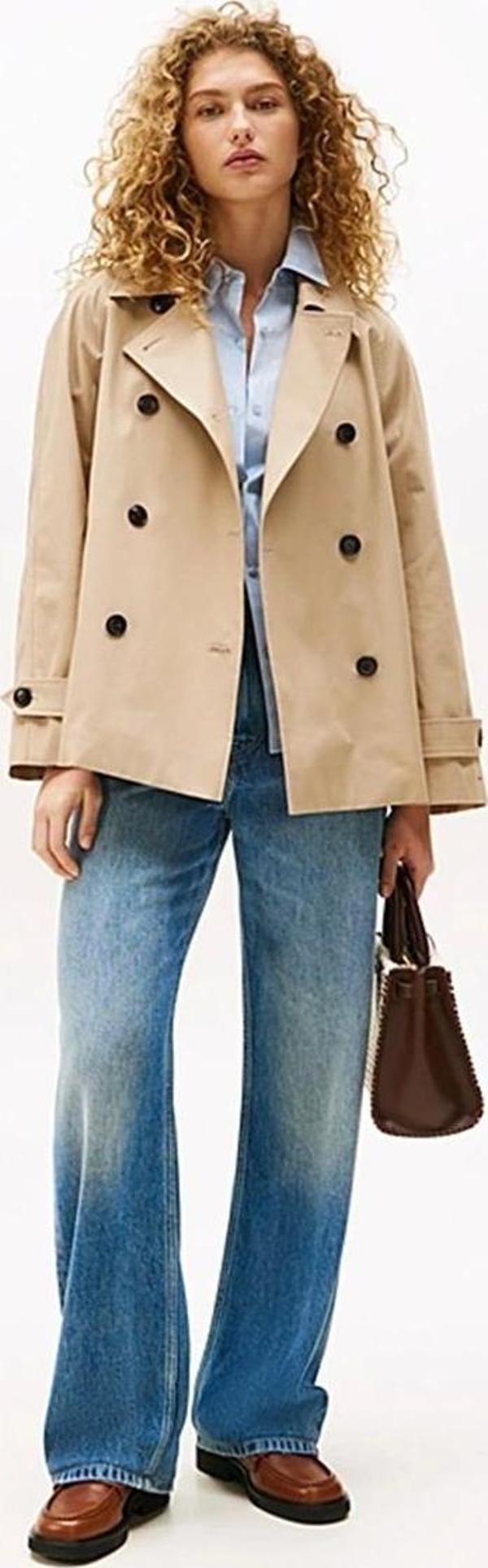Tommy Hilfiger Kadın Pamuklu Normal Kesim Kısa Bej Mont WW0WW45618AEG - Image 1