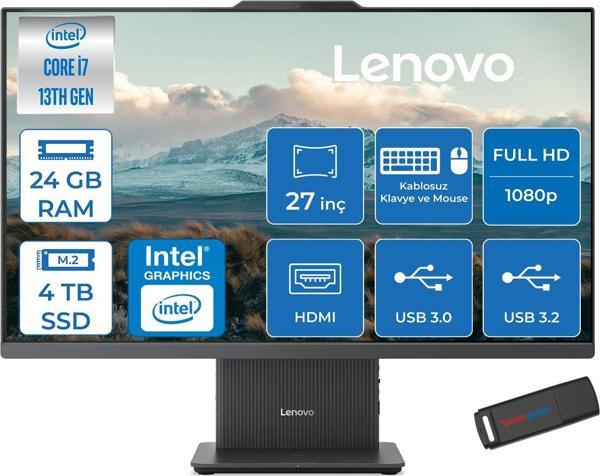 Lenovo Ideacentre Aıo 27IRH9 Intel Core I7-13620H 24GB Ddr5 4tb SSD 27'' Fhd 300NITS IPS Freedos Allınone Bilgisayar LF0HM00EUTRF10+ZETTAUSBBELLEK - Image 1