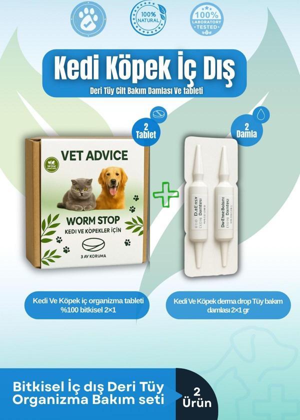 Vet Advice Kedi Köpek Iç Dış 2'Li Bitkisel Tabet Damla Set Parazit&Herbal Formül - Image 1