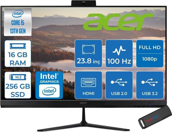Acer Aspire C24 Intel Core I5 1334U 16GB Ram 256GB SSD Freedos Iris® Xe Graphics 23.8" Fullhd IPS 100Hz Siyah All In One Bilgisayar DQBN1EM001F06 + Zetta Flash Bellek - Image 1