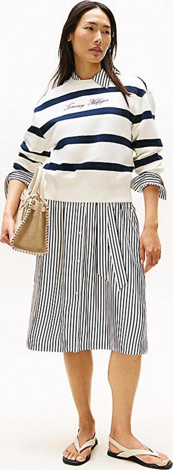 Tommy Hilfiger Kadın Yazı Baskılı Normal Kesim Pike Beyaz Kazak WW0WW457430FG - Image 1