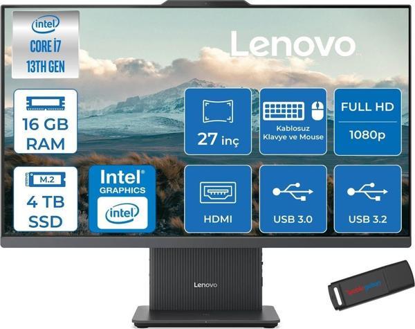 Lenovo Ideacentre Aıo 27IRH9 Intel Core I7-13620H 16GB Ddr5 4tb SSD 27'' Fhd 300NITS IPS Freedos Allınone Bilgisayar LF0HM00EUTRF05+ZETTAUSBBELLEK - Image 1