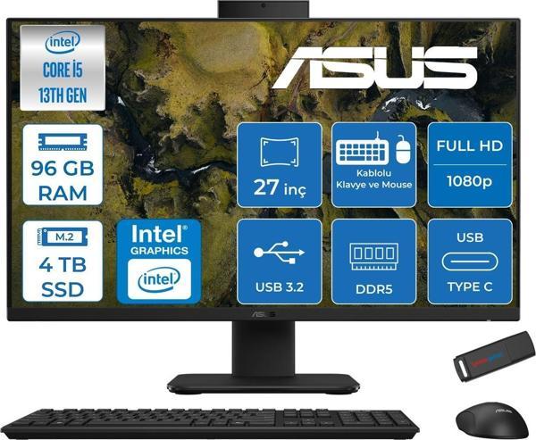 Asus V470VAK Intel Core İ5-13420H 96GB Ddr5 4tb SSD 27'' Fhd 100Hz 300NITS Freedos  Siyah Allınone Bilgisayar ASI58512B0DF40+ZETTAUSBBELLEK - Image 1