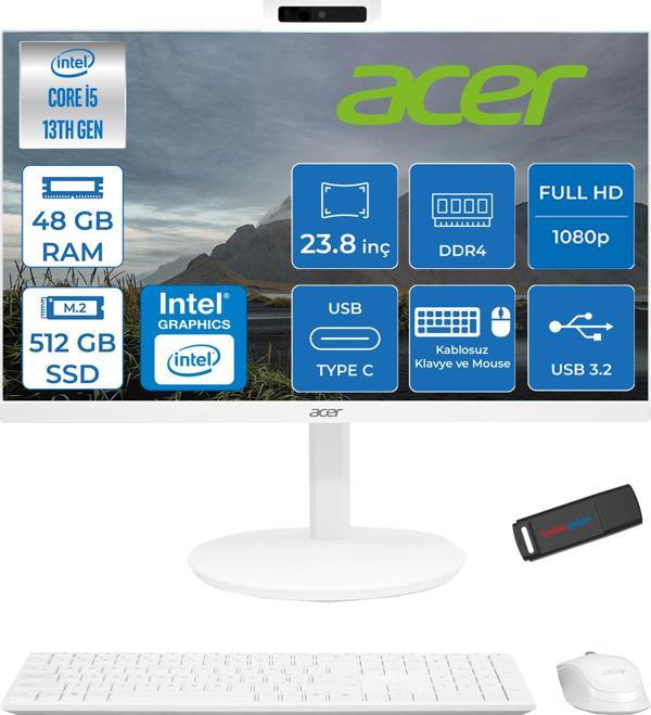 Acer Aspire C24 MD24J01 Intel Core I5 1334U 48GB Ram 512GB SSD Freedos Iris® Xe Graphics 23.8" Fullhd All In One Bilgisayar DQBNCEM003F27 + Zetta Flash Bellek - Image 1