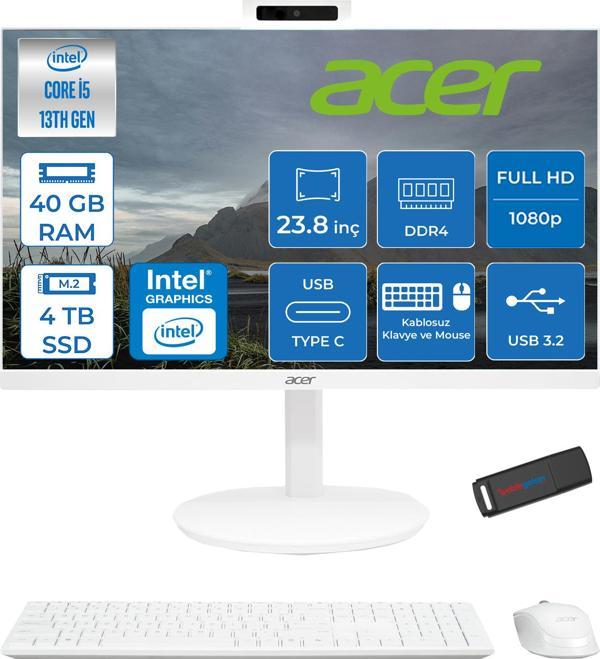 Acer Aspire C24 MD24J01 Intel Core I5 1334U 40GB Ram 4tb SSD Freedos Iris® Xe Graphics 23.8" Fullhd All In One Bilgisayar DQBNCEM003F25 + Zetta Flash Bellek - Image 1