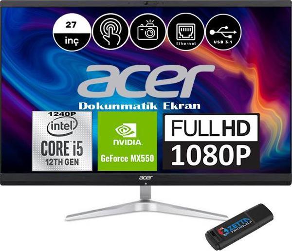Acer C27-1751 Intel Core I5-1240P 64GB 512GB SSD MX550-2GB Gddr6 Dokunmatik IPS Full Hd Windows 11 Pro 27" All In One Bilgisayar DQBJAEM005P07 + Weblegelsinflashbellek - Image 1
