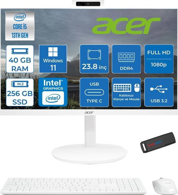 Acer Aspire C24 MD24J01 Intel Core I5 1334U 40GB Ram 256GB SSD Windows 11 Pro Iris® Xe Graphics 23.8" Fullhd All In One Bilgisayar DQBNCEM003P21 + Zetta Flash Bellek - Image 1