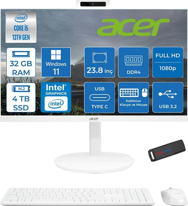 Acer Aspire C24 MD24J01 Intel Core I5 1334U 32GB Ram 4tb SSD Windows 11 Pro Iris® Xe Graphics 23.8" Fullhd All In One Bilgisayar DQBNCEM003P20 + Zetta Flash Bellek - Image 1