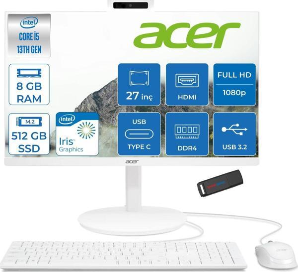 Acer Aspire C27 1E13U5UNH Intel Core I5 1334U 8gb Ram 512GB SSD Freedos Iris® Xe Graphics 27" Full Hd IPS 120Hz All In One Bilgisayar DQBNDEM002F02 + Zetta Flash Bellek - Image 1