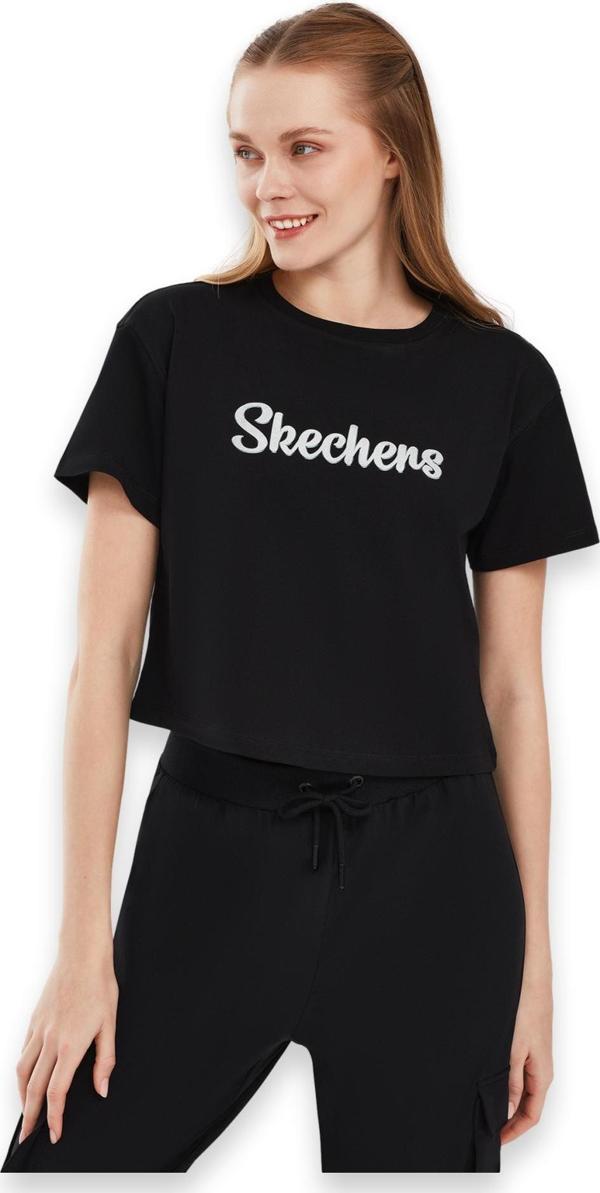Skechers S241212 Graphic W Sleeve Siyah Kadın T-Shirt - Image 1