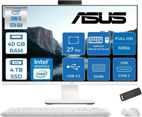 Asus V470VAK Intel Core İ5-13420H 40GB Ddr5 4tb SSD 27'' Fhd 100Hz 300NITS Freedos  Beyaz Allınone Bilgisayar ABI58512W0DF20+ZETTAUSBBELLEK - Image 1