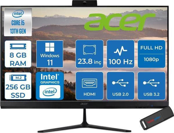 Acer Aspire C24 Intel Core I5 1334U 8gb Ram 256GB SSD Windows 11 Home UHD Graphics 23.8" Fullhd IPS 100Hz Siyah All In One Bilgisayar DQBN1EM001H01 + Zetta Flash Bellek - Image 1