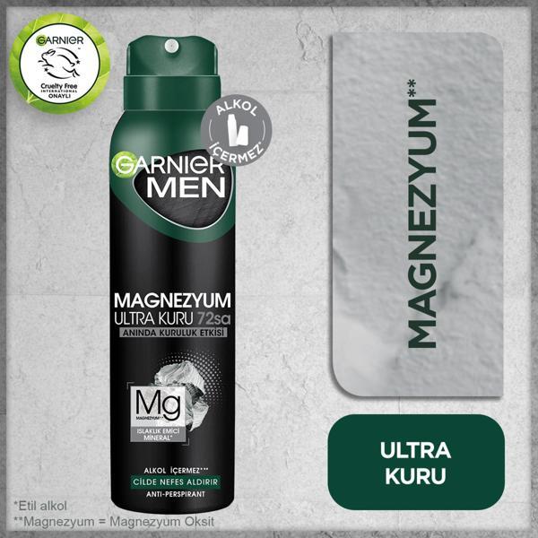 Garnier Men Magnezyum Ultra Kuru Sprey Deodorant 150 ml - Image 1