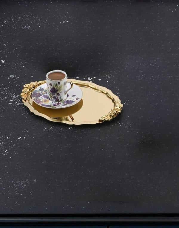 Ahir Ticaret 1Adet Oval-Bulut Model Gül Motifli Kahve-Çay Sunum Tepsisi 25 Cm X 20 Xm - Image 1