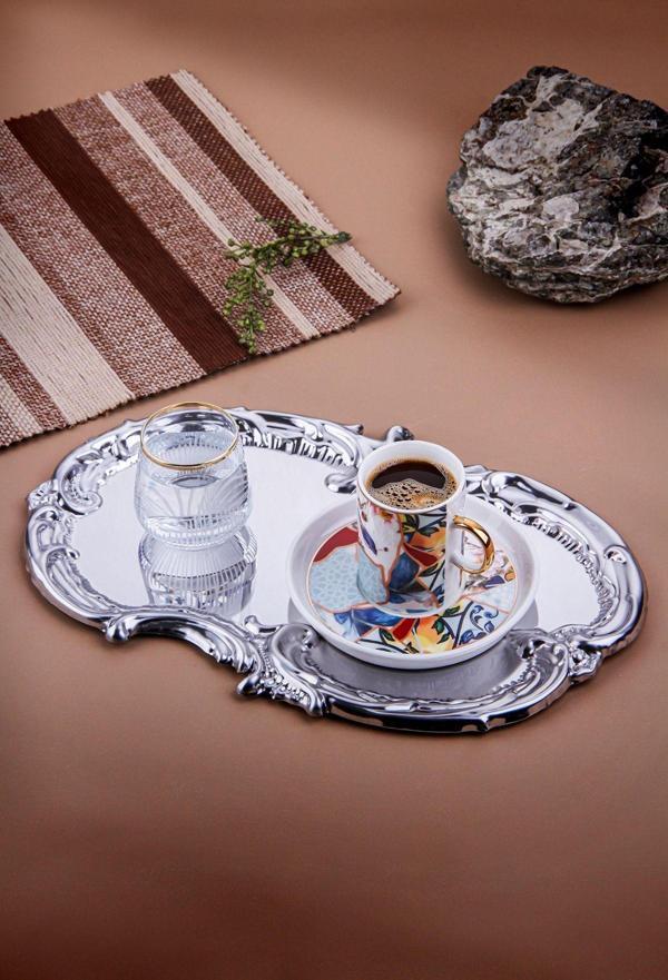 Ahir Ticaret Gümüş Artnova Işleme Desenli Kahve Ve Sunum Tepsisi 6 Adet - Image 1