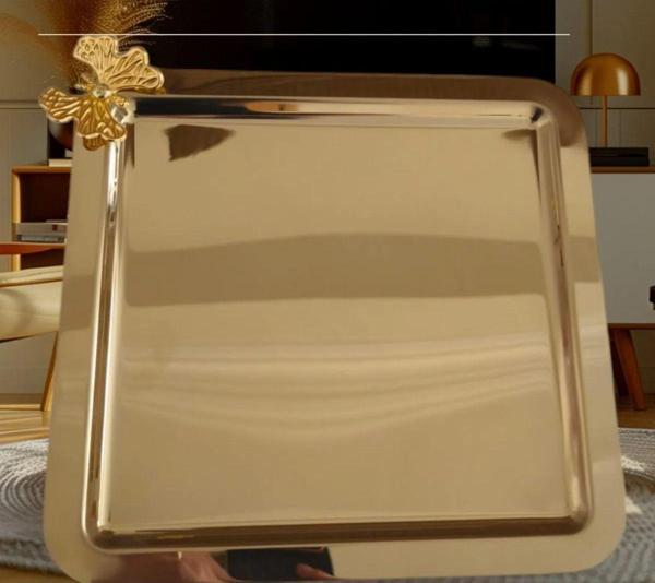 Mira Züccaciye 6'Lı Lüx Kare Gold Kelebekli Titanyum Kaplama Servis ,Çay ,Kahve ,İkramlık Sunum Tepsisi - Image 1